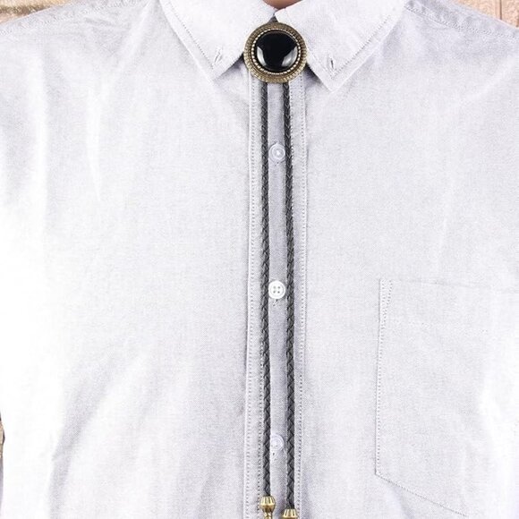 Men's Bolo Tie Cowboy Necklace Leather Necktie Western Agate Bolo Tie - Picture 2 of 6